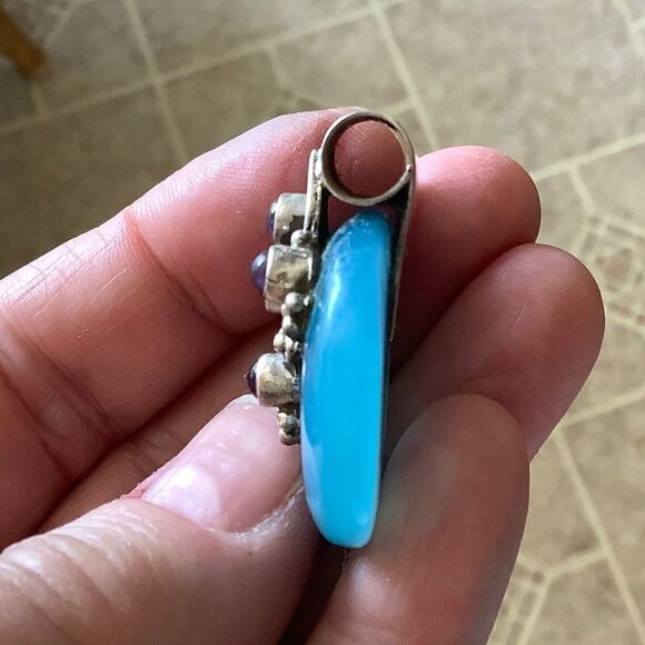 NWOT sterling SILVER BLUE CHALCEDON/AMETHYST LARGE PENDANT - Picture 5 of 5